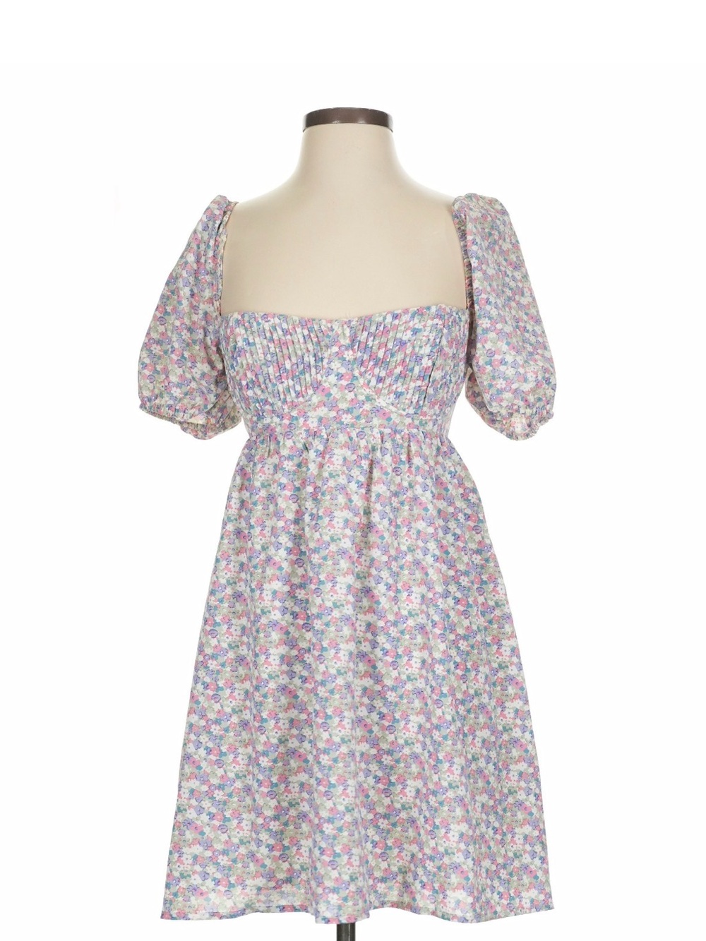 Storia Lavender Multi Floral Puff Sleeve Dress